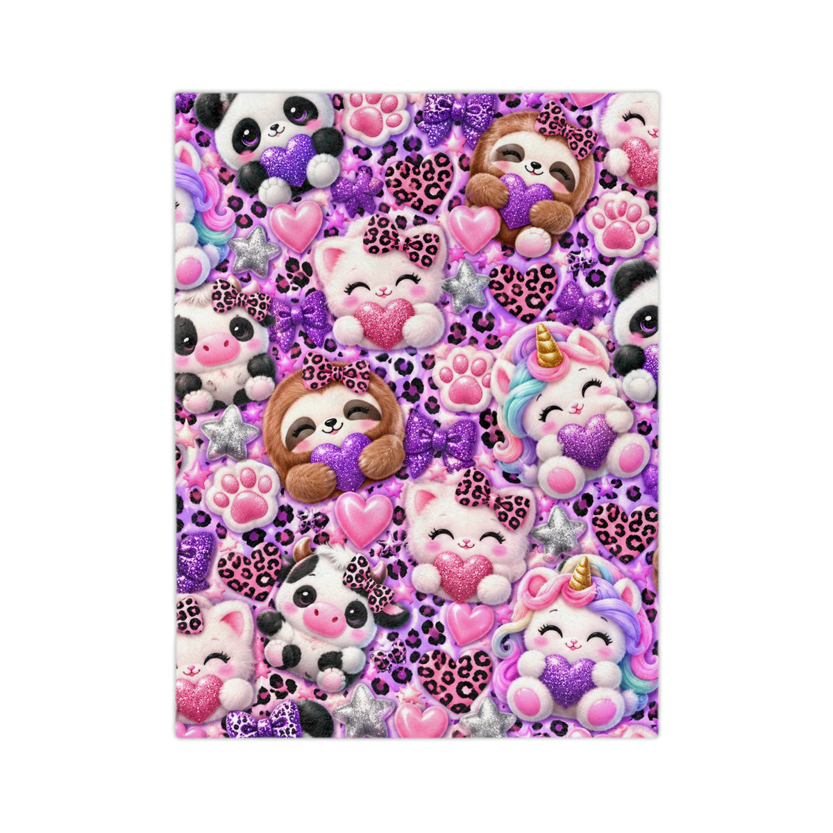 Cute Kawaii Sloth, Cat & Panda Velveteen Microfiber Blanket