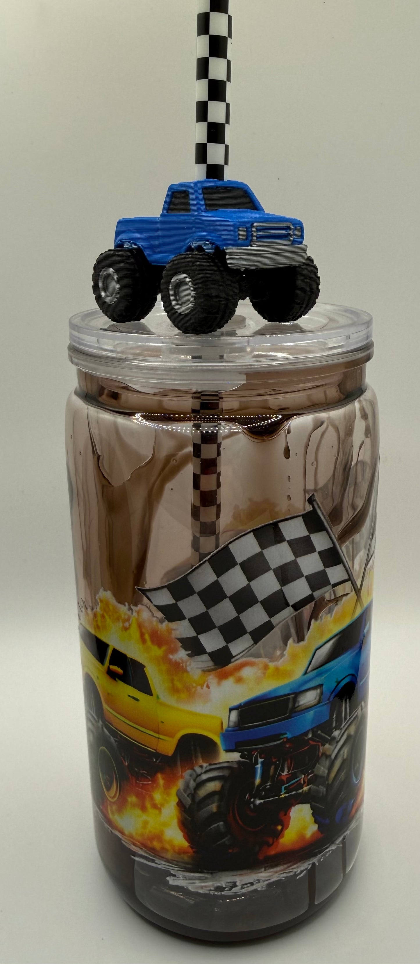 Snow Globe Monster Truck Tumbler with Straw Topper