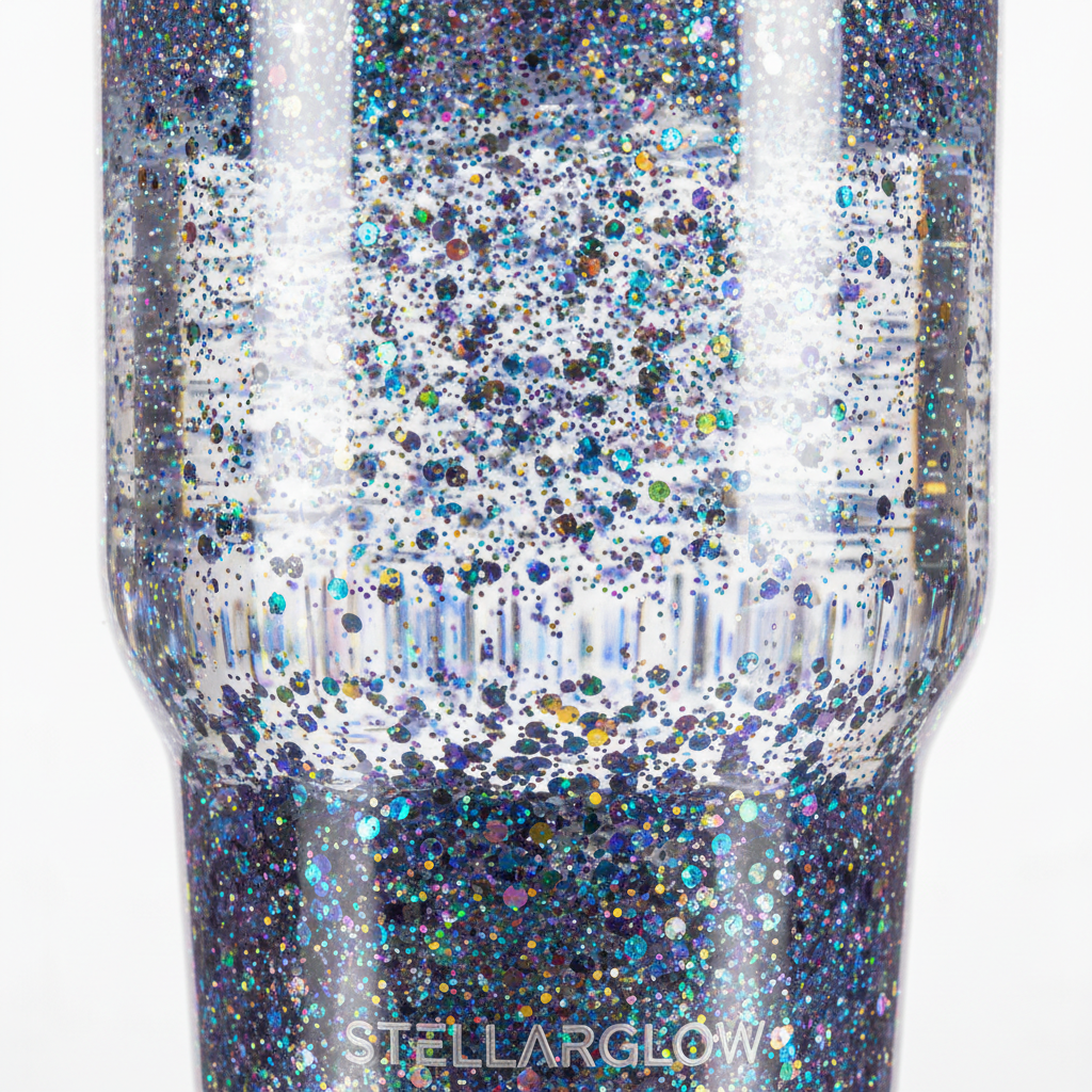 40oz Snow Globe Tumbler glitter swirl detail shot - Elevated Wings