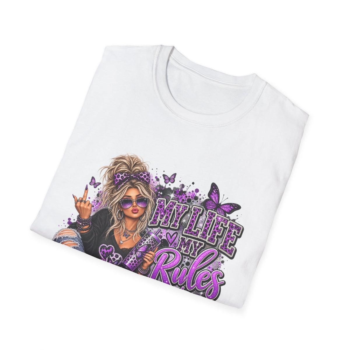 My Life, My Rules Graphic T-Shirt — "Don't Like It? Bye!" Purple Butterfly Punk Tee