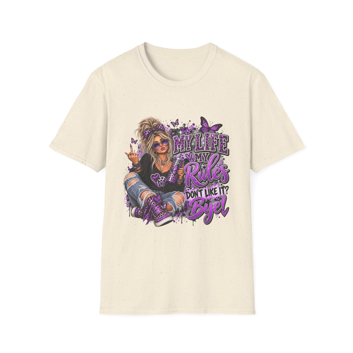 My Life, My Rules Graphic T-Shirt — "Don't Like It? Bye!" Purple Butterfly Punk Tee