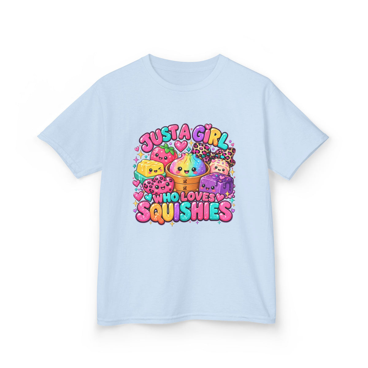 Kids Tee — "Just a Girl Who Loves Squishies" Colorful Cute Squishy Graphic
