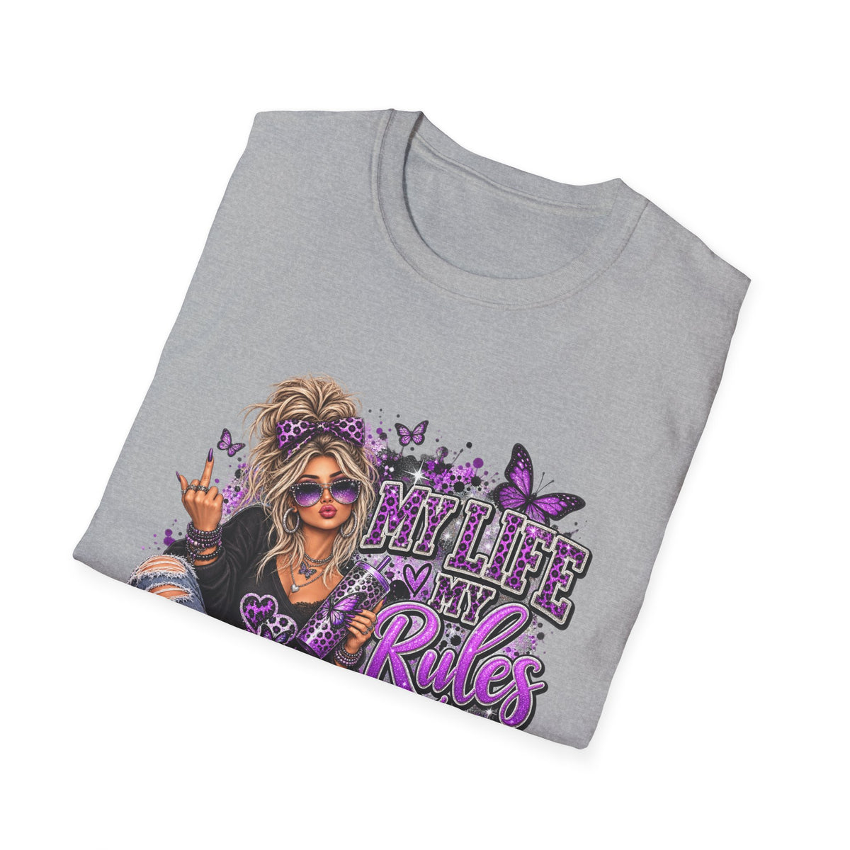 My Life, My Rules Graphic T-Shirt — "Don't Like It? Bye!" Purple Butterfly Punk Tee