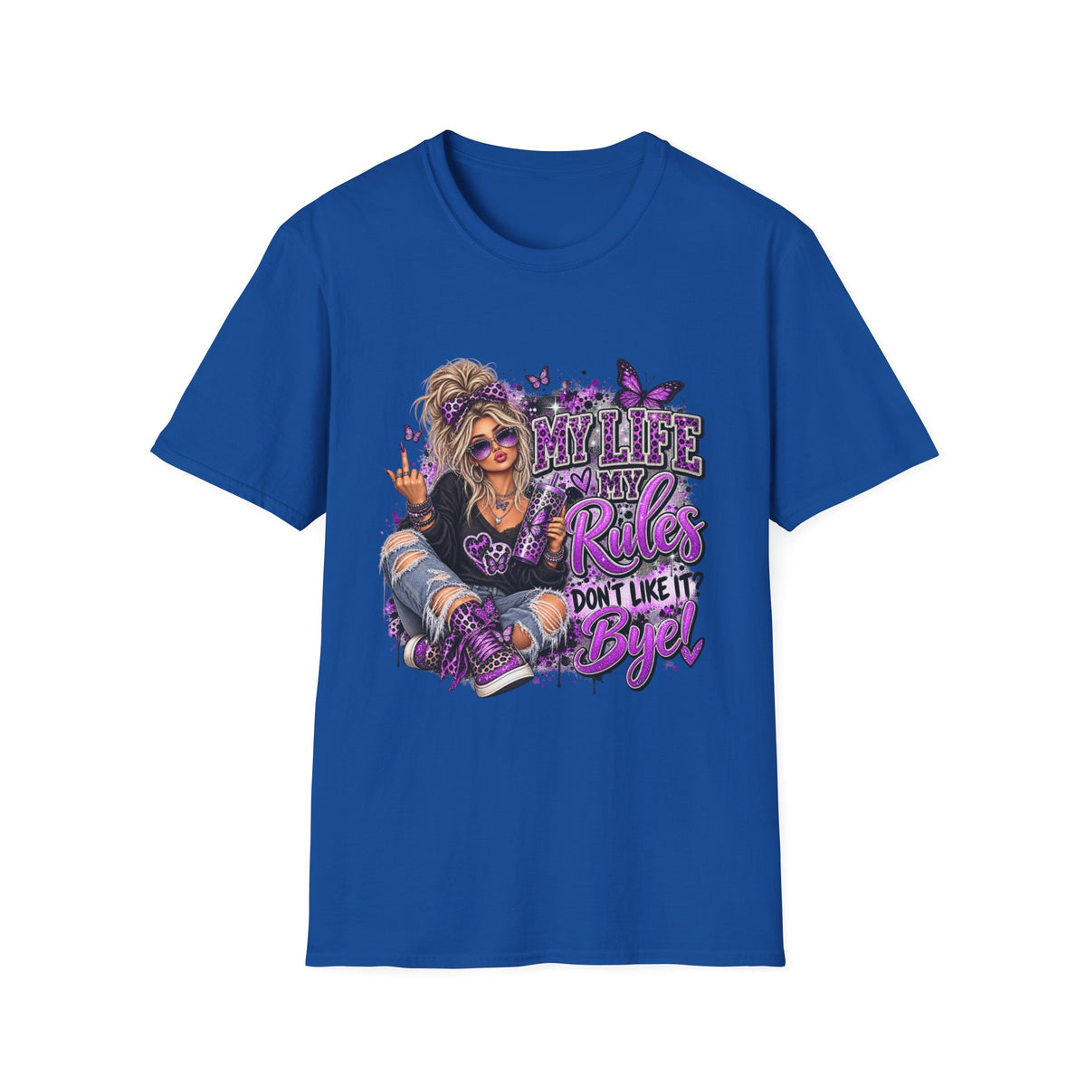 My Life, My Rules Graphic T-Shirt — "Don't Like It? Bye!" Purple Butterfly Punk Tee