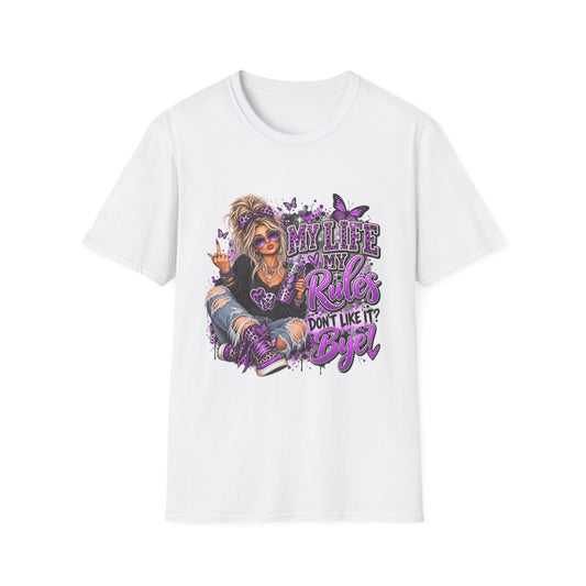 My Life, My Rules Graphic T-Shirt — "Don't Like It? Bye!" Purple Butterfly Punk Tee