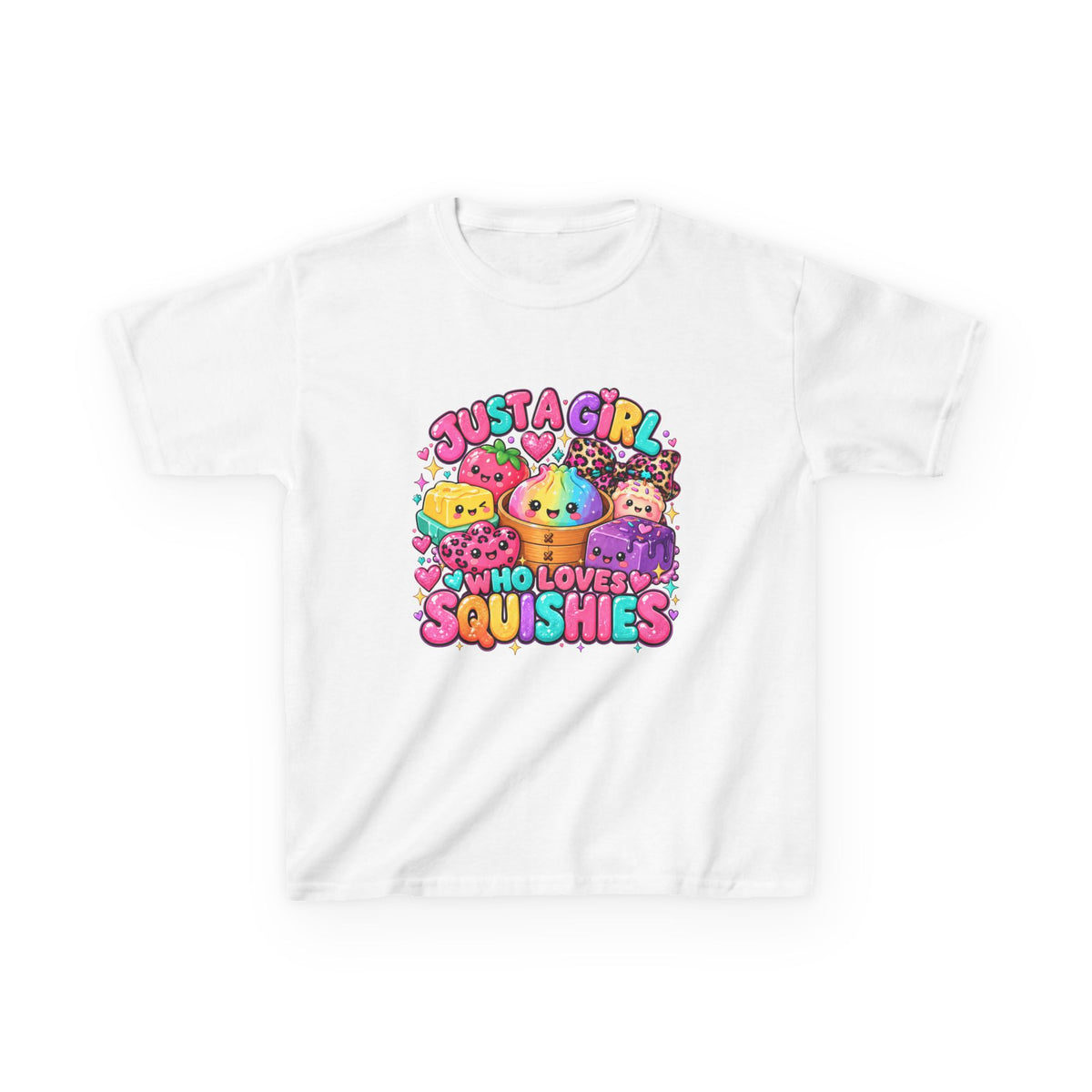 Kids Tee — "Just a Girl Who Loves Squishies" Colorful Cute Squishy Graphic