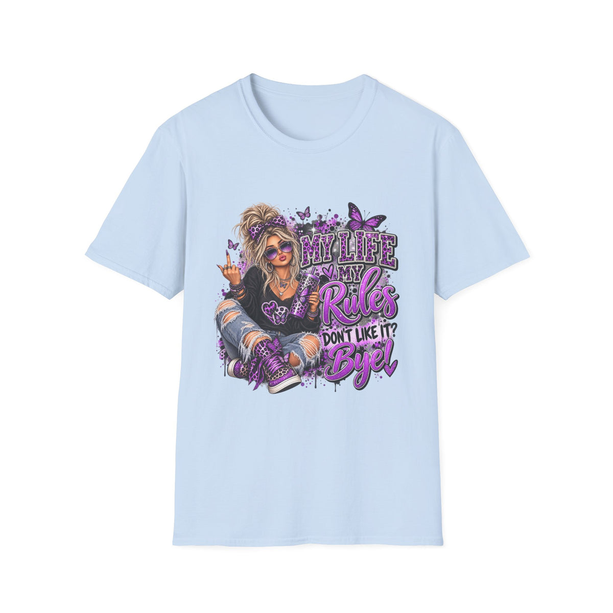 My Life, My Rules Graphic T-Shirt — "Don't Like It? Bye!" Purple Butterfly Punk Tee