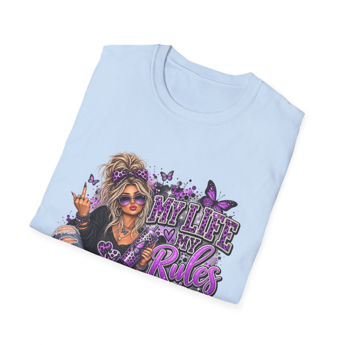 My Life, My Rules Graphic T-Shirt — "Don't Like It? Bye!" Purple Butterfly Punk Tee