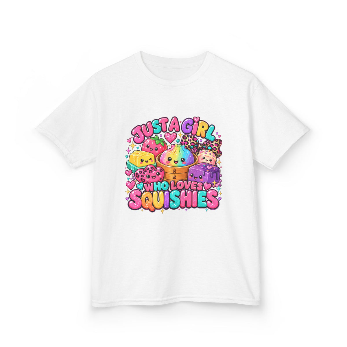 Kids Tee — "Just a Girl Who Loves Squishies" Colorful Cute Squishy Graphic