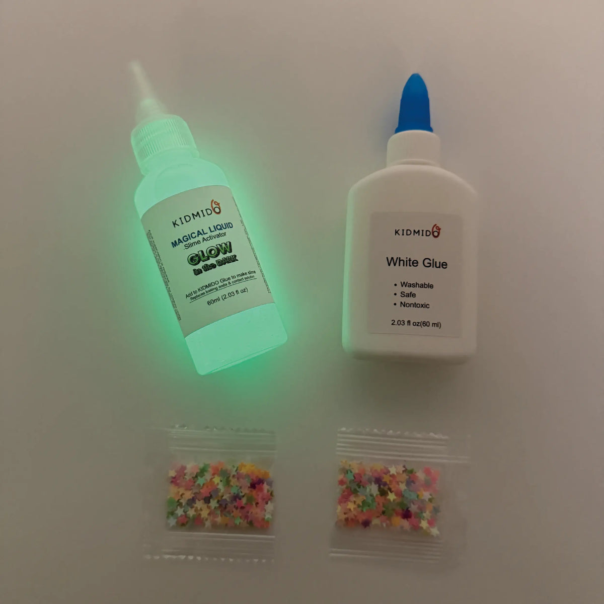 KIDMIDO-Milky Way DIY Slime Kit, Include Luminescent Magical Liquid Slime Activator, White Glue and Colorful Stars