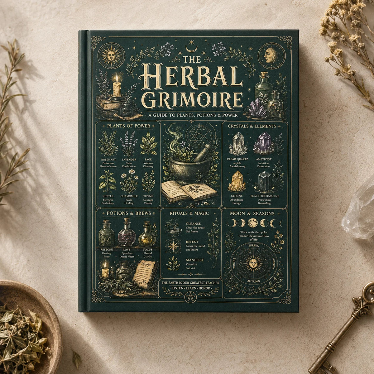 The Herbal Grimoire Guide to Plants Potions Power Natural Witchcraft Book for Beginners Herbalism Magic Rituals A5 Field Guide