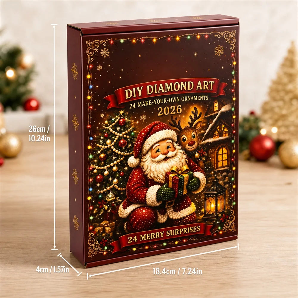 2026 Christmas Advent Calendar DIY Diamond Art Kit, 24 Days Countdown Make Your Own Christmas Tree Hanging Ornaments, 5D Diamond