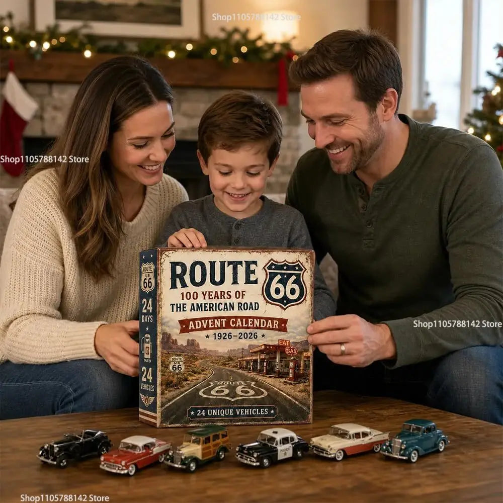 Vintage Vehicles Advent Calendar 24 Days,24 Unique Acrylic Car Collectibles, Classic American Road Theme for Car Lovers