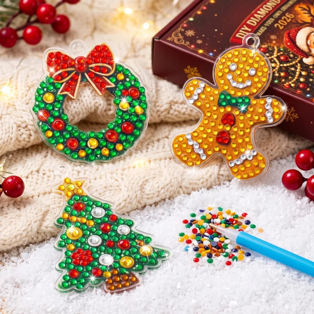 2026 Christmas Advent Calendar DIY Diamond Art Kit, 24 Days Countdown Make Your Own Christmas Tree Hanging Ornaments, 5D Diamond