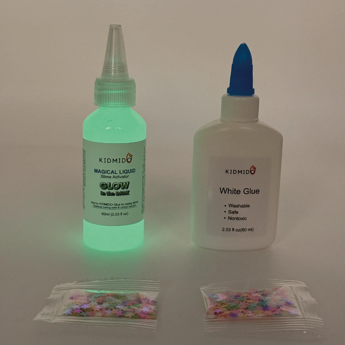 KIDMIDO-Milky Way DIY Slime Kit, Include Luminescent Magical Liquid Slime Activator, White Glue and Colorful Stars