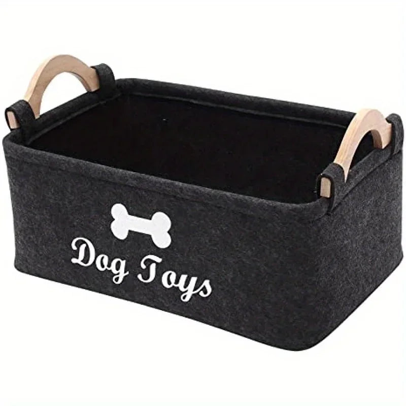Stylish Felt Pet Toy Storage Basket - Durable Organizer for Cat & Dog Toys, Dirty Clothes, and Cleaning Supplies - Letter Print