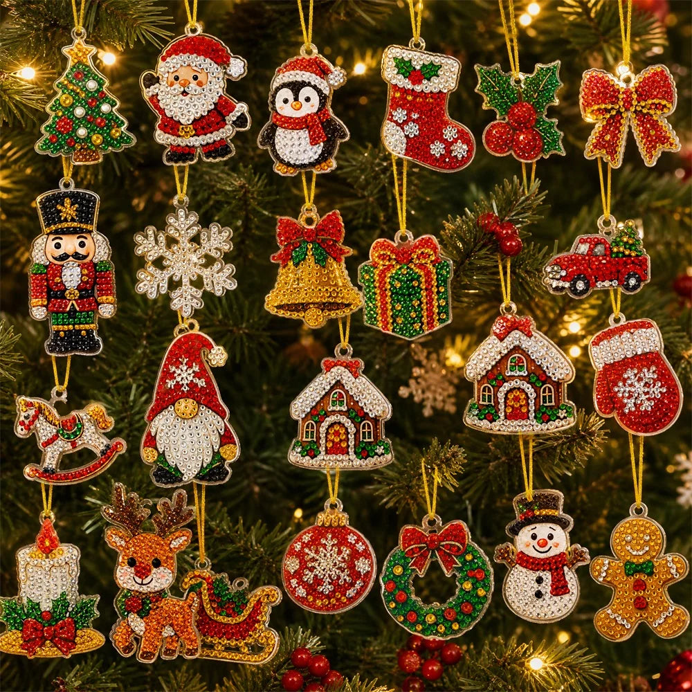 2026 Christmas Advent Calendar DIY Diamond Art Kit, 24 Days Countdown Make Your Own Christmas Tree Hanging Ornaments, 5D Diamond