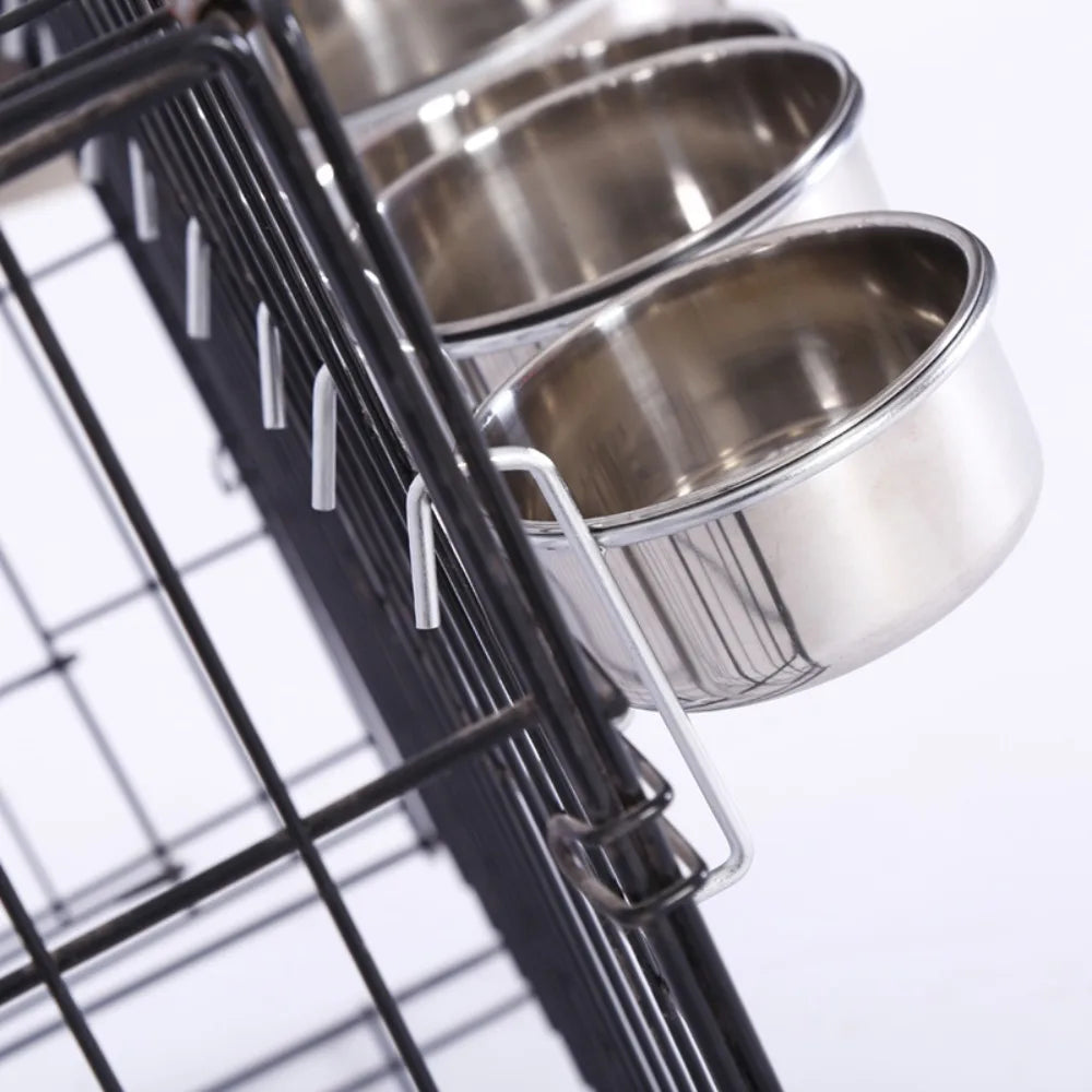 Protable Hanger Cage Cup Puppy Cat Hanging Feeder Dish Pet Feeding Tools Travel Food Water Bowls Stationary Dog Bowl