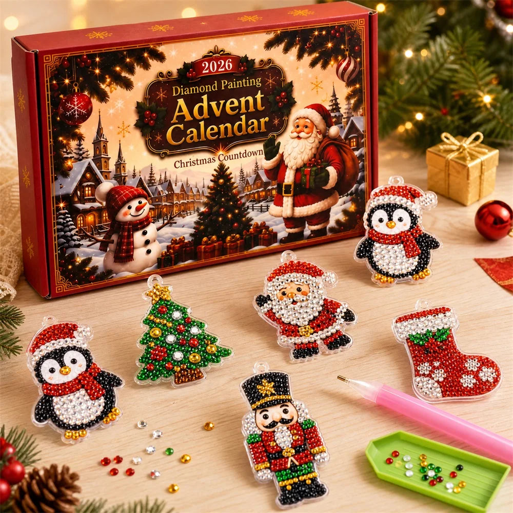 2026 Christmas Advent Calendar DIY Diamond Art Kit, 24 Days Countdown Make Your Own Christmas Tree Hanging Ornaments, 5D Diamond