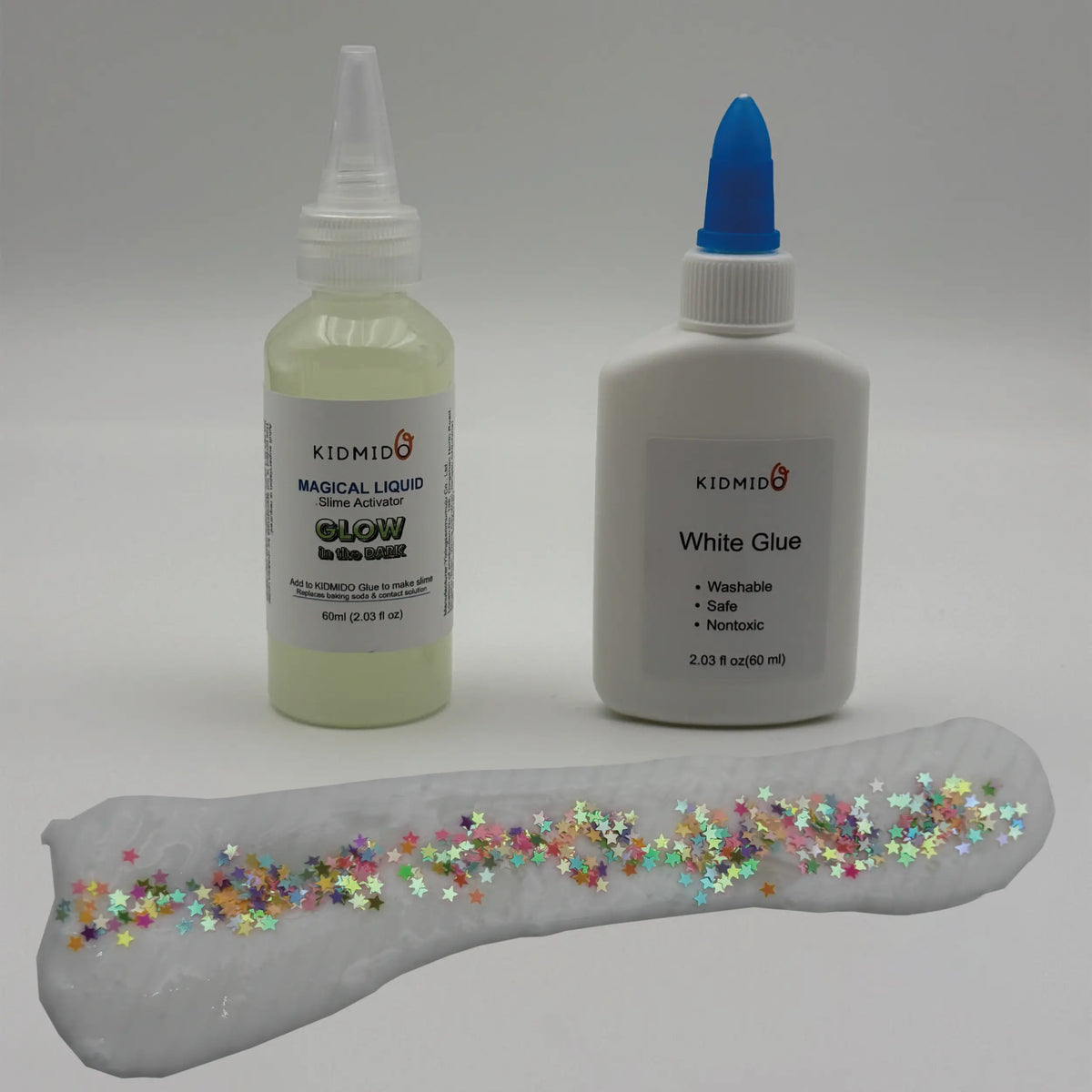 KIDMIDO-Milky Way DIY Slime Kit, Include Luminescent Magical Liquid Slime Activator, White Glue and Colorful Stars