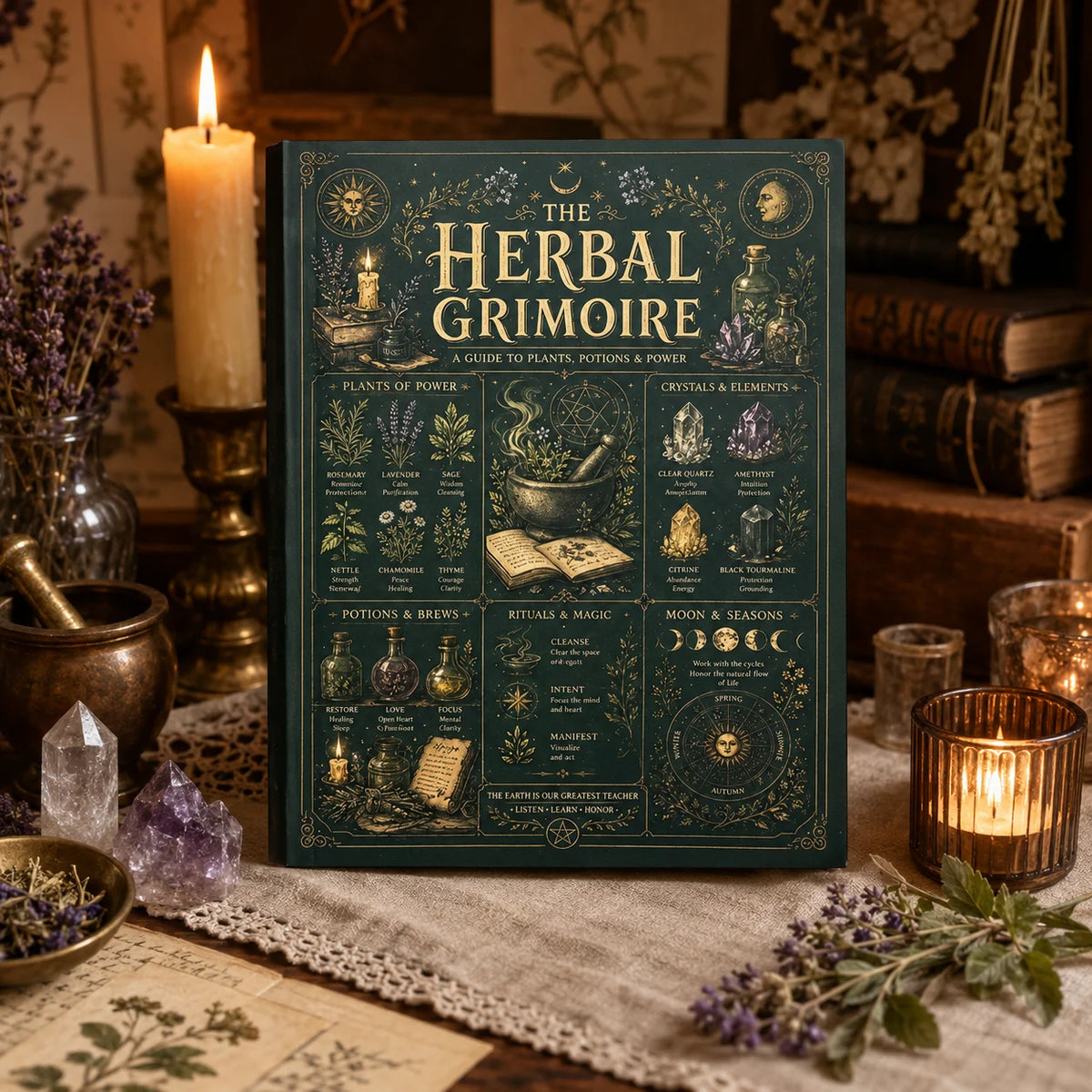 The Herbal Grimoire Guide to Plants Potions Power Natural Witchcraft Book for Beginners Herbalism Magic Rituals A5 Field Guide