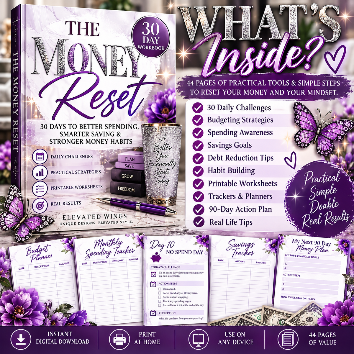 30 Day Money Reset Workbook | Budget Planner, Savings Tracker & Money Management PDF