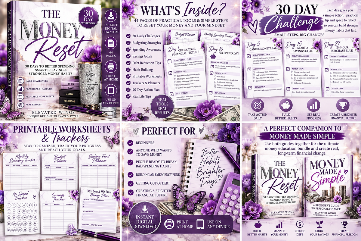 30 Day Money Reset Workbook | Budget Planner, Savings Tracker & Money Management PDF