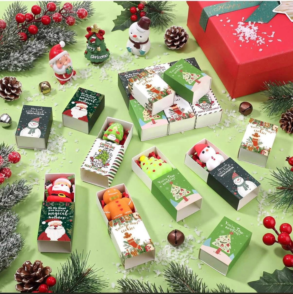 Christmas Mini Squishy Stocking Stuffers – Holiday Stress Toys with Gift Boxes