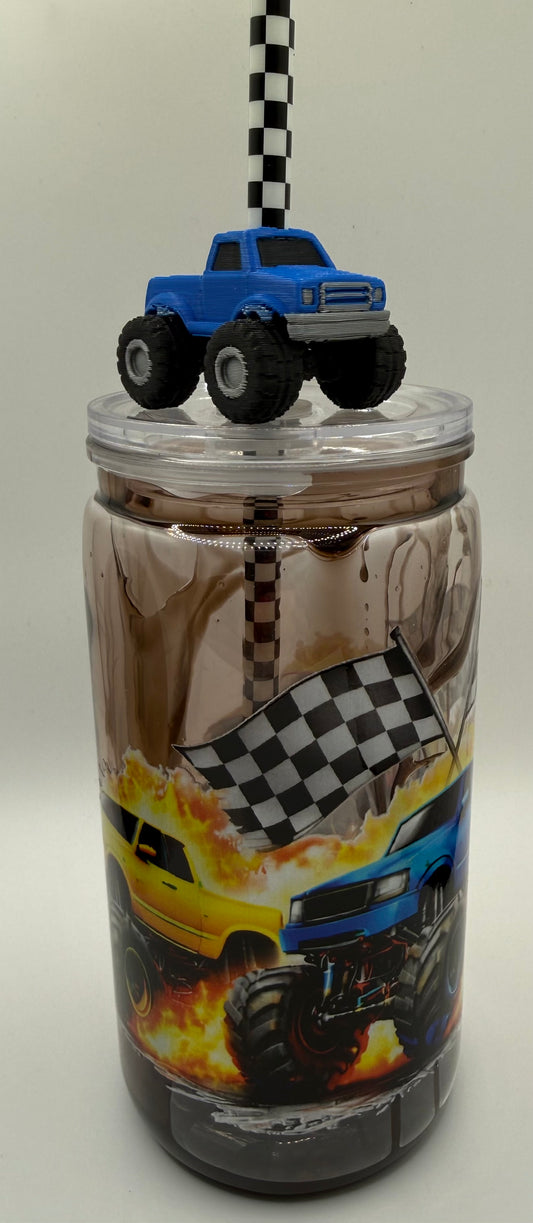 Snow Globe Monster Truck Tumbler with Straw Topper